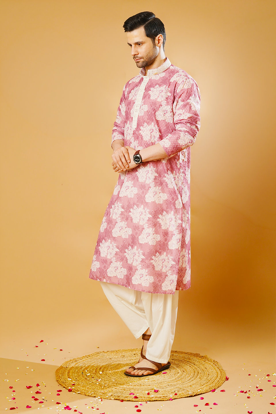 Cotton Blend Pink Kurta Patyala Set