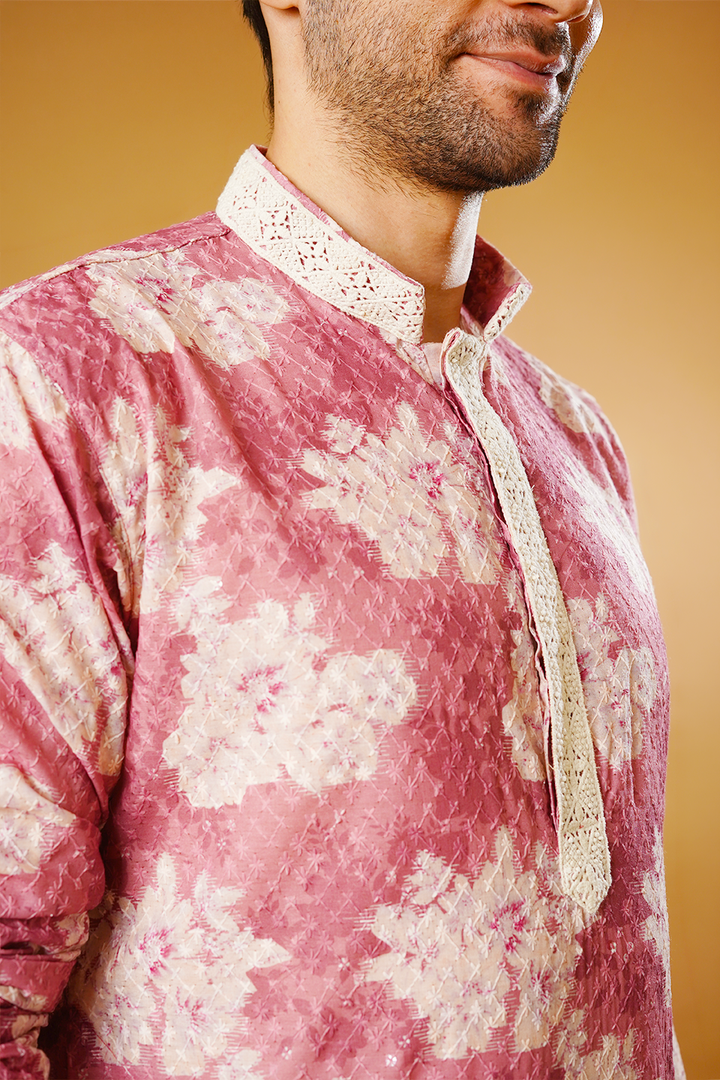 Cotton Blend Pink Kurta Patyala Set