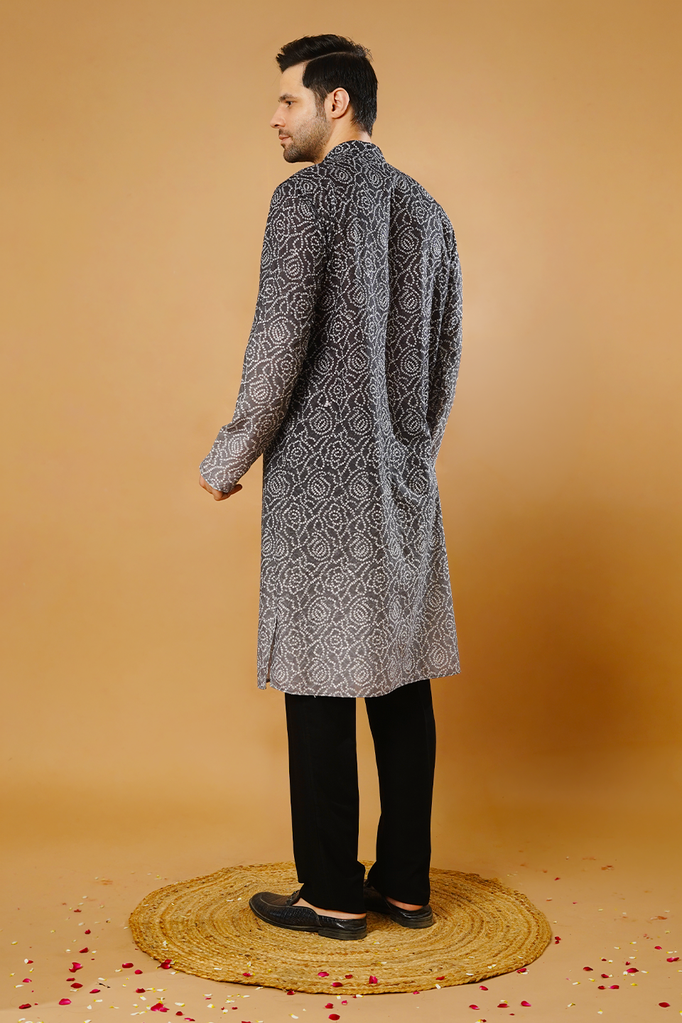 Cotton Blend Black and Grey Kurta Pyjama