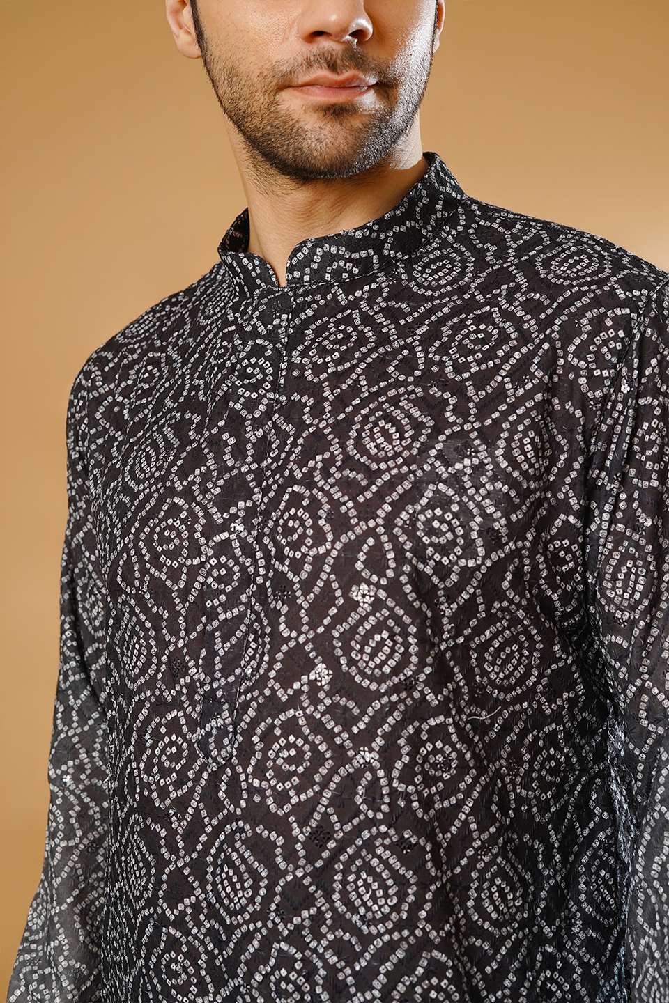 Cotton Blend Black and Grey Kurta Pyjama
