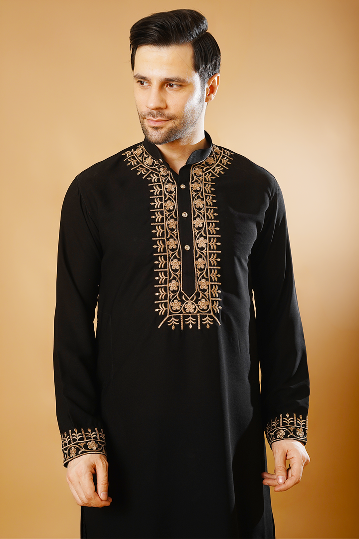 Cotton Blend Black Kurta Patyala Set