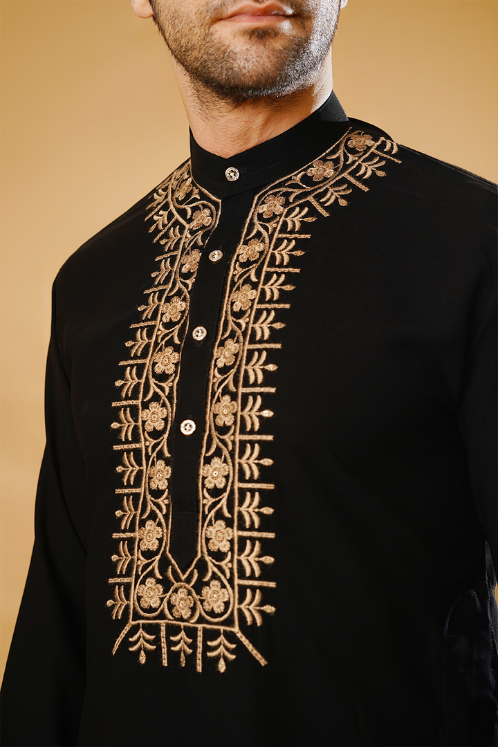 Cotton Blend Black Kurta Patyala Set