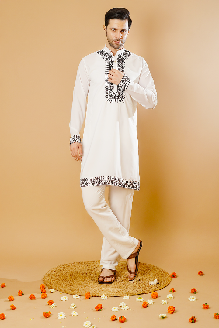 Cotton Blend White Kurta Pyjama