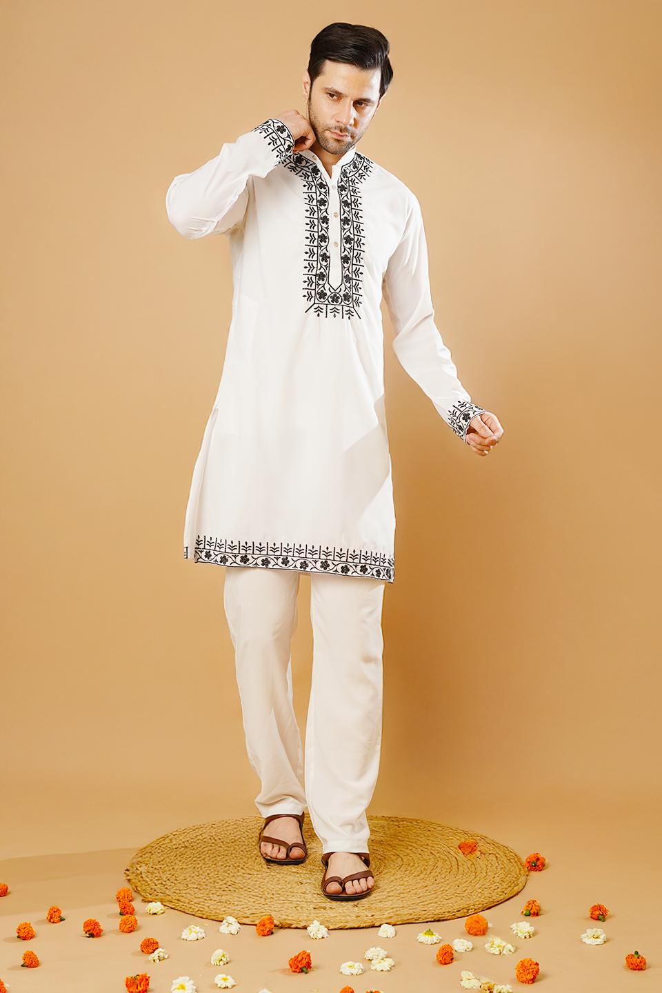 Cotton Blend White Kurta Pyjama
