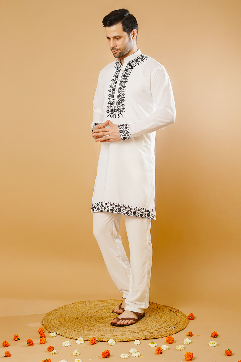 Cotton Blend White Kurta Pyjama