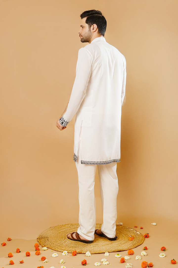 Cotton Blend White Kurta Pyjama