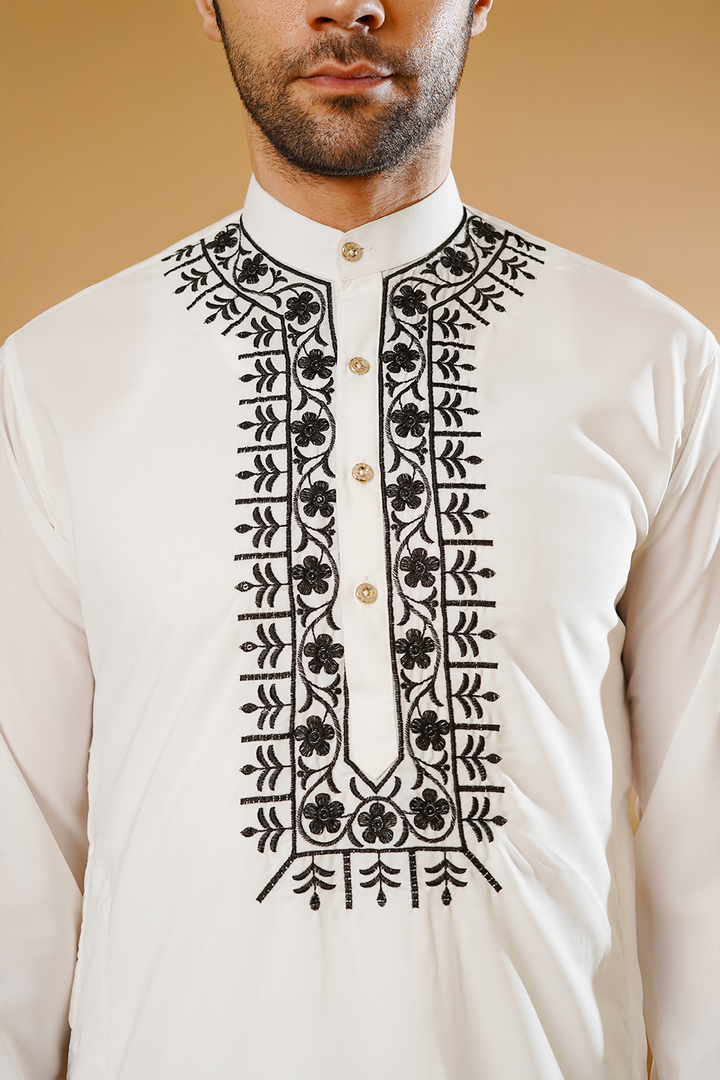 Cotton Blend White Kurta Pyjama