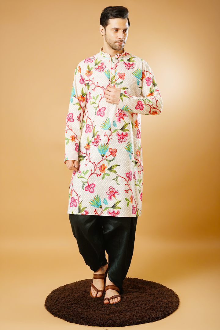 Cotton Blend White Kurta Dhoti