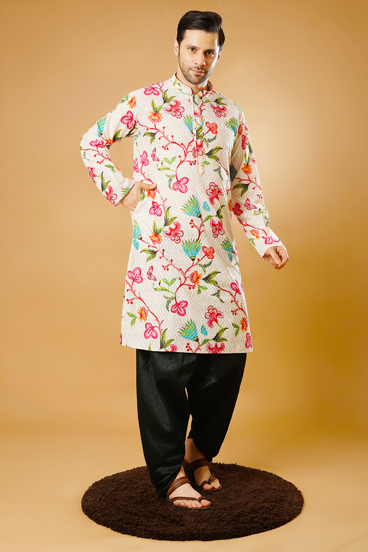 Cotton Blend White Kurta Dhoti