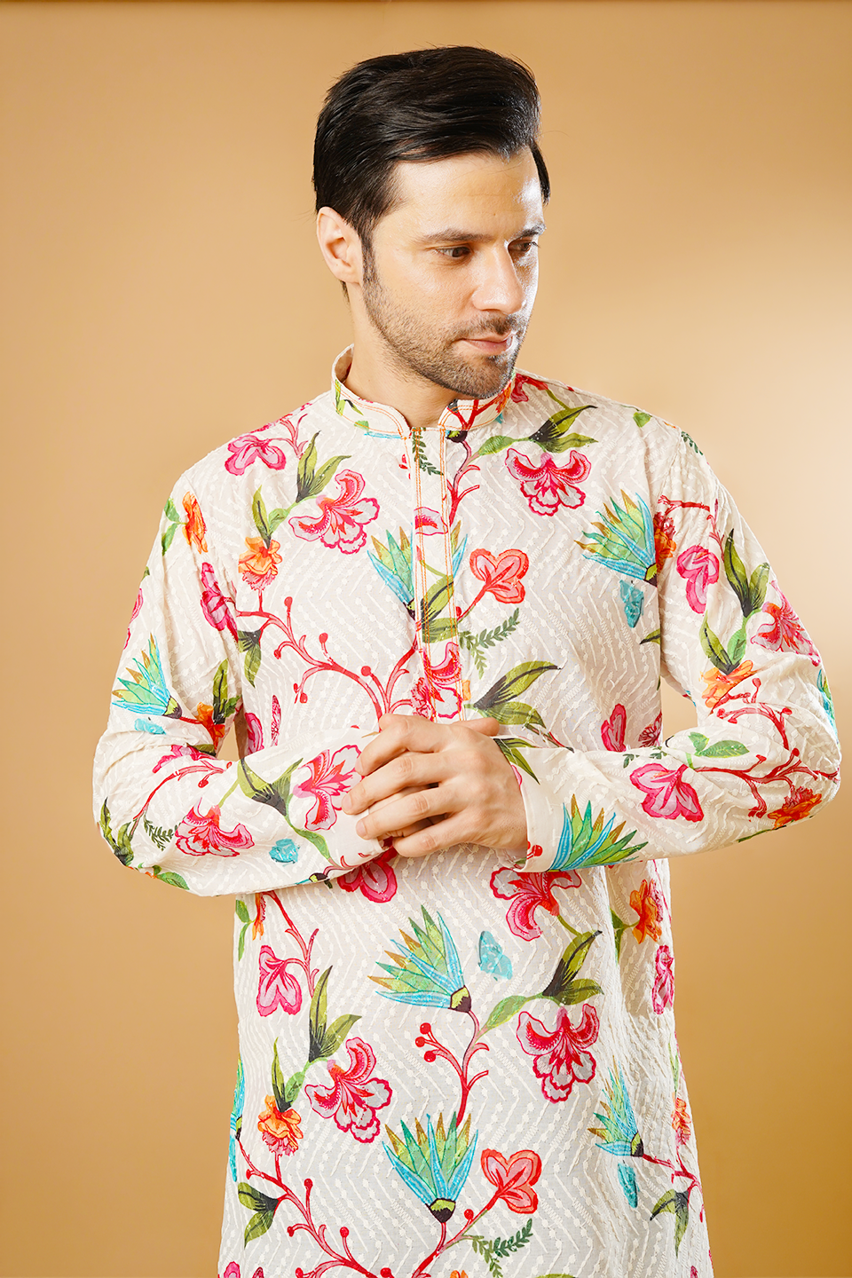 Cotton Blend White Kurta Dhoti
