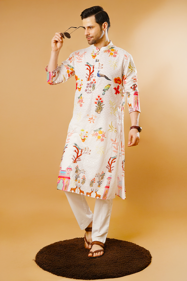 Cotton Blend White Kurta Pyjama