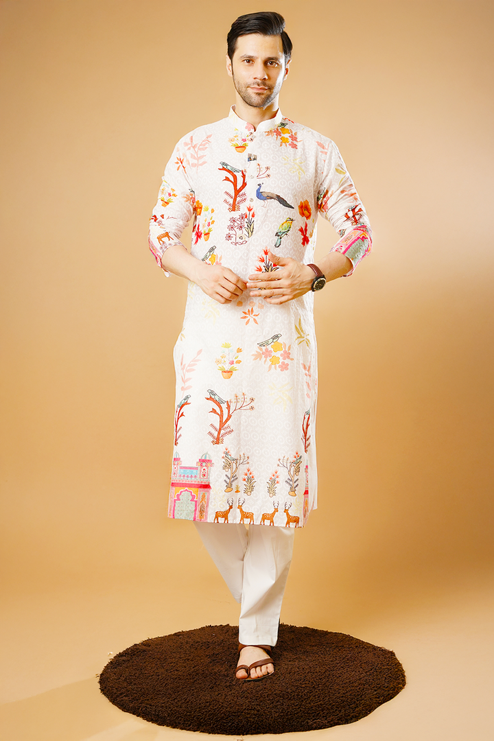 Cotton Blend White Kurta Pyjama