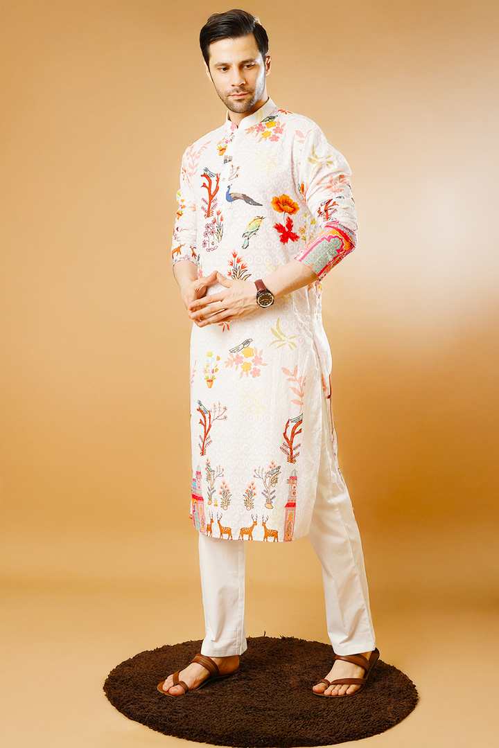 Cotton Blend White Kurta Pyjama