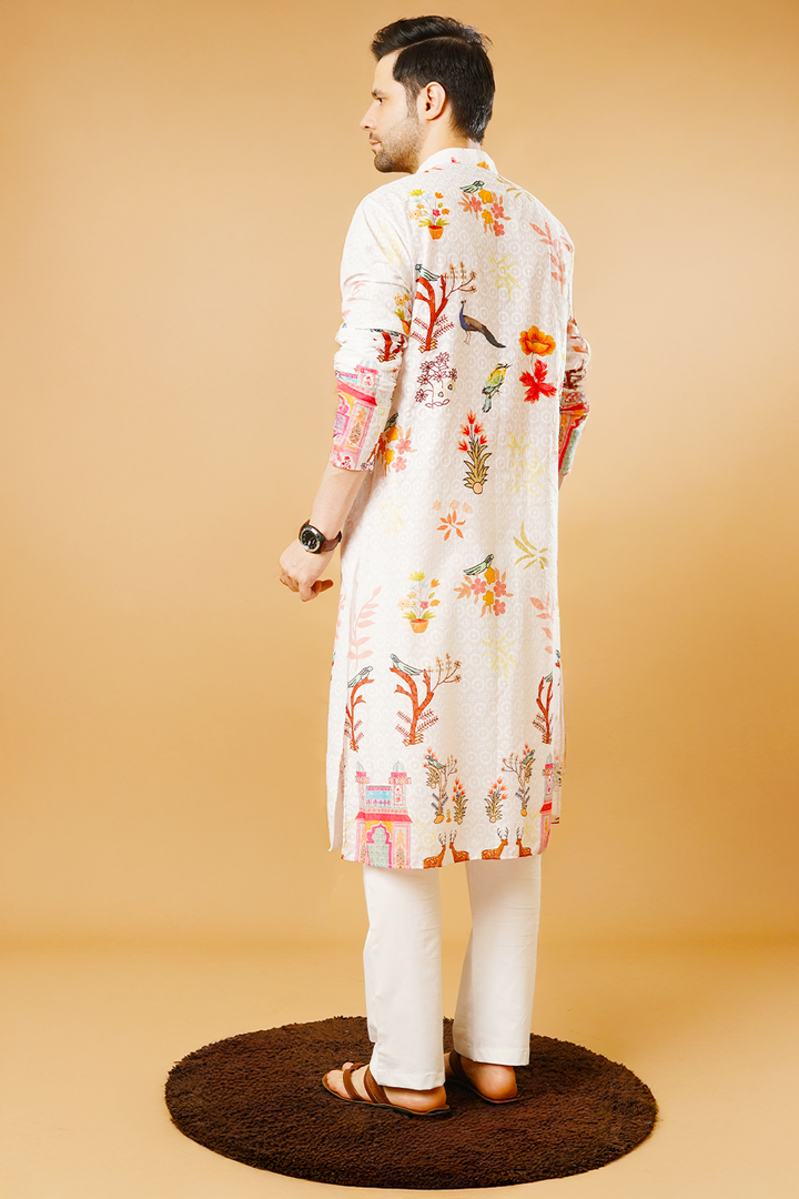 Cotton Blend White Kurta Pyjama