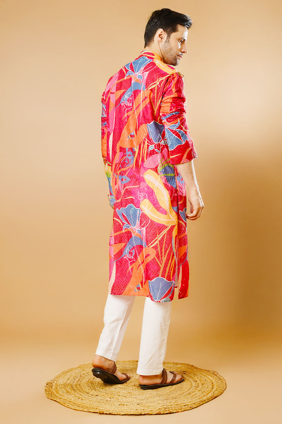 Cotton Blend Red Kurta Pyjama