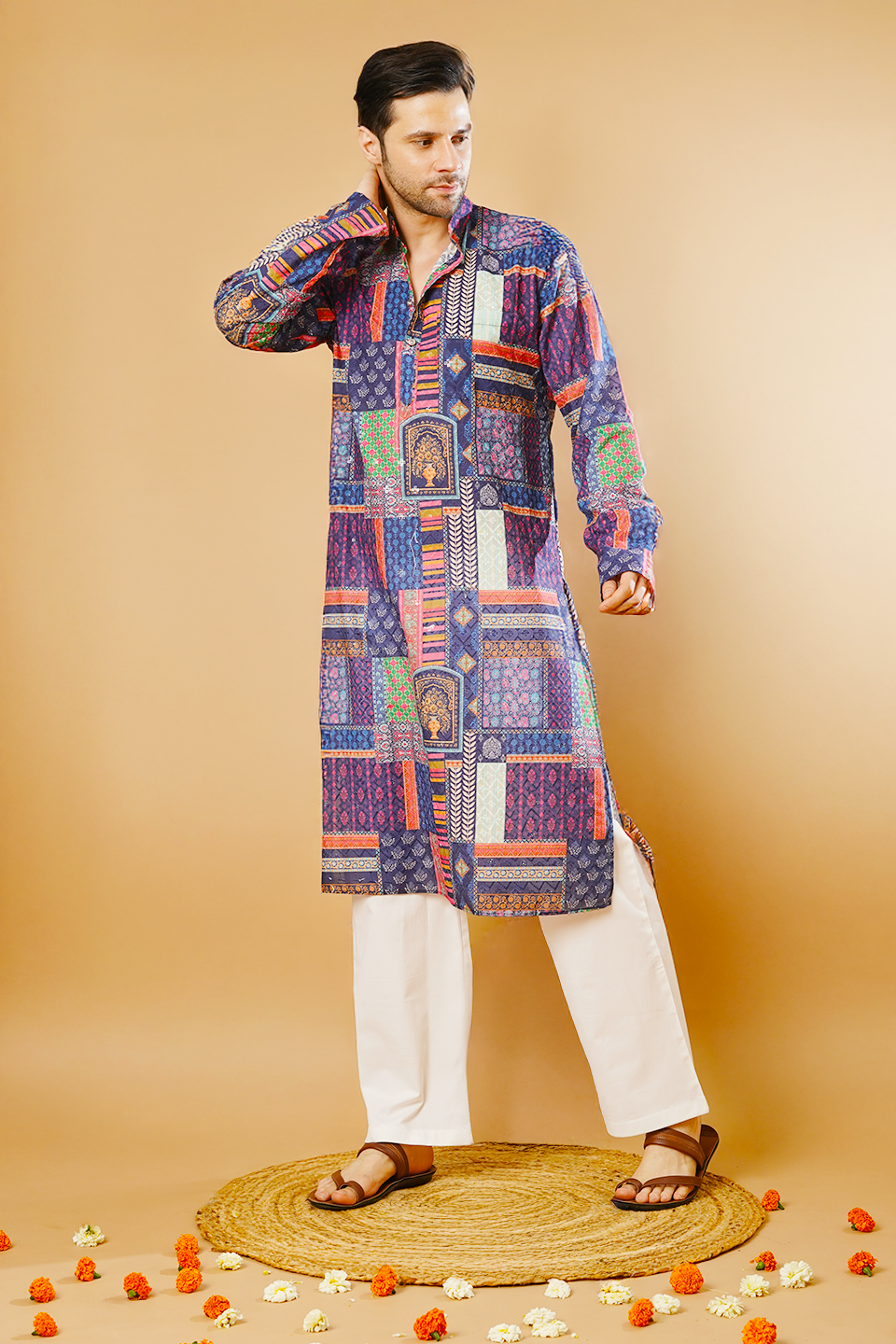 Cotton Blend Blue Kurta Pyjama