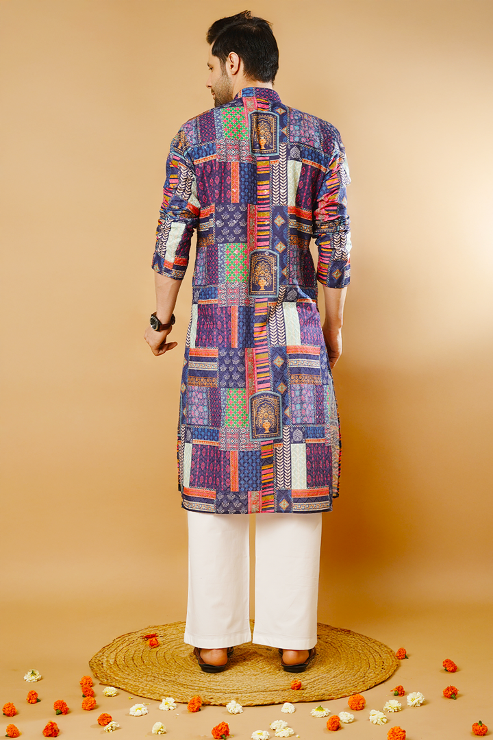 Cotton Blend Blue Kurta Pyjama