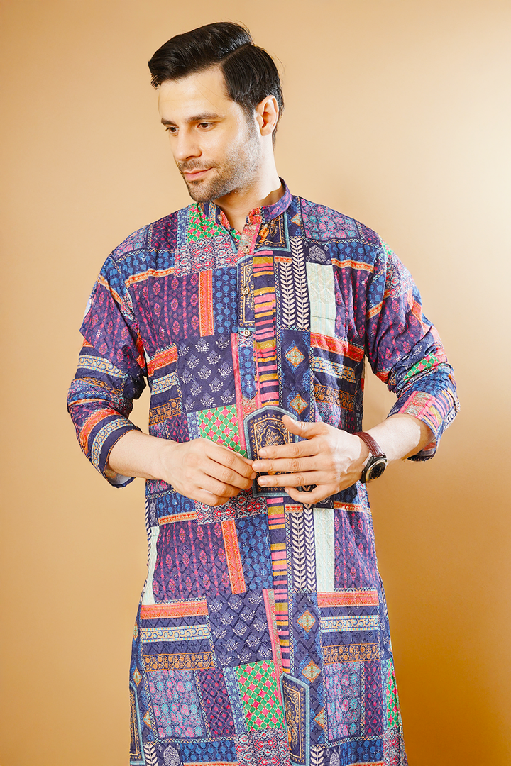 Cotton Blend Blue Kurta Pyjama