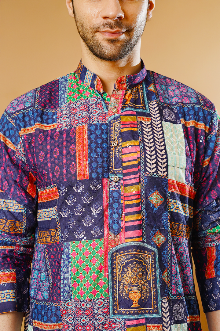 Cotton Blend Blue Kurta Pyjama