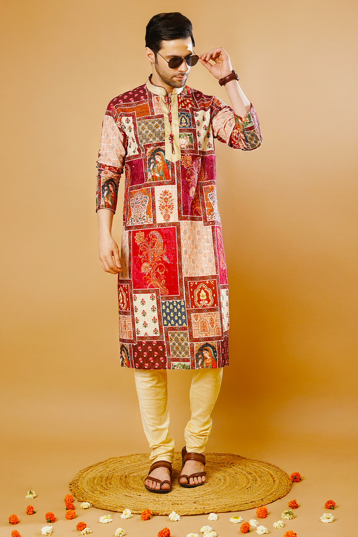 Cotton Blend Multicolor Kurta Pyjama