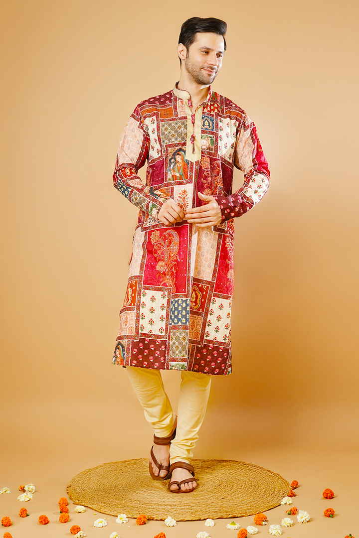 Cotton Blend Multicolor Kurta Pyjama