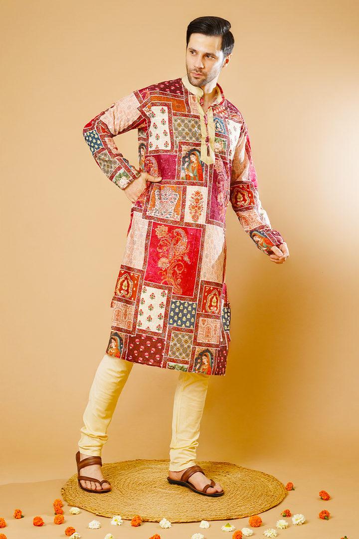 Cotton Blend Multicolor Kurta Pyjama