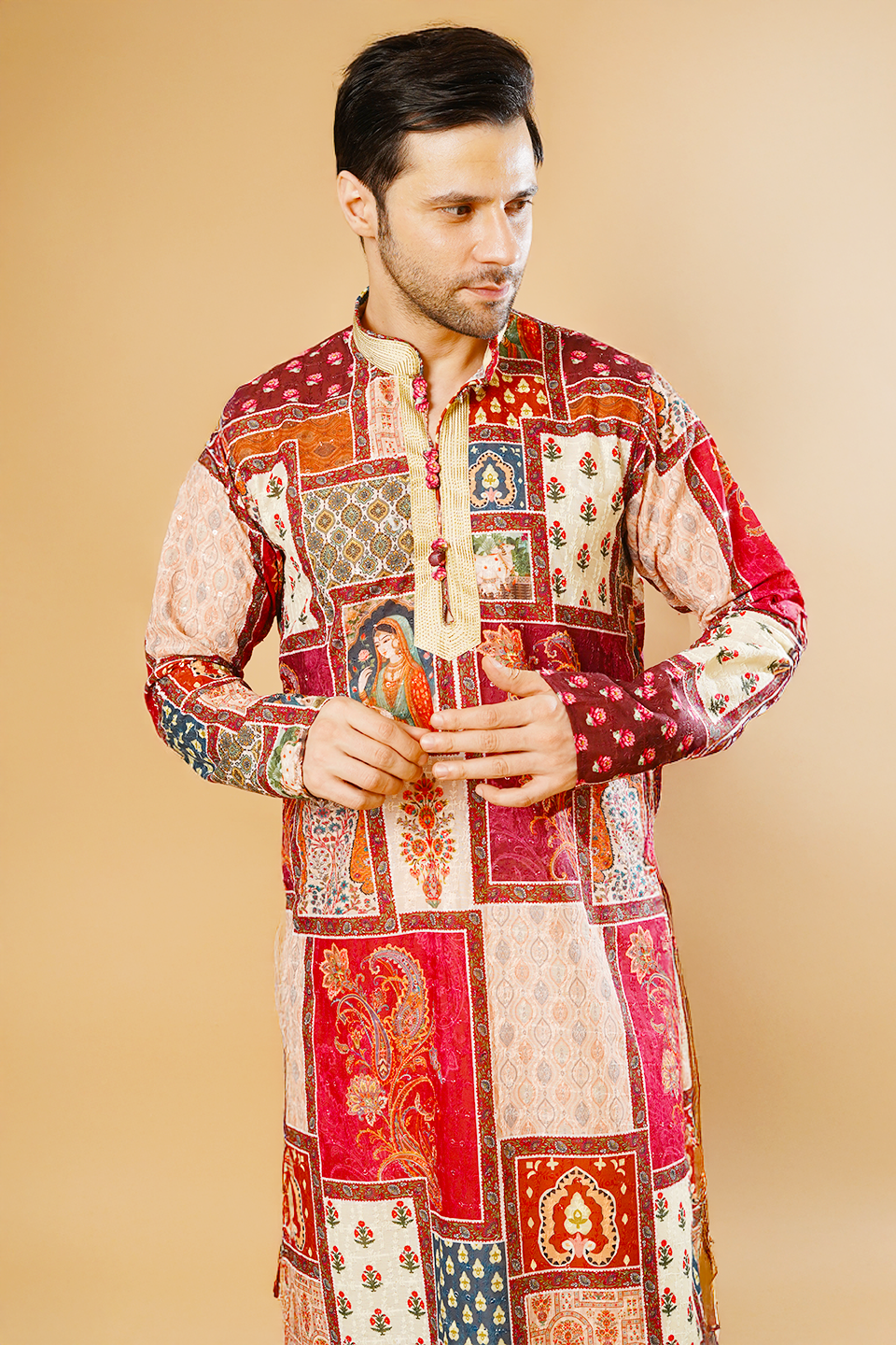 Cotton Blend Multicolor Kurta Pyjama