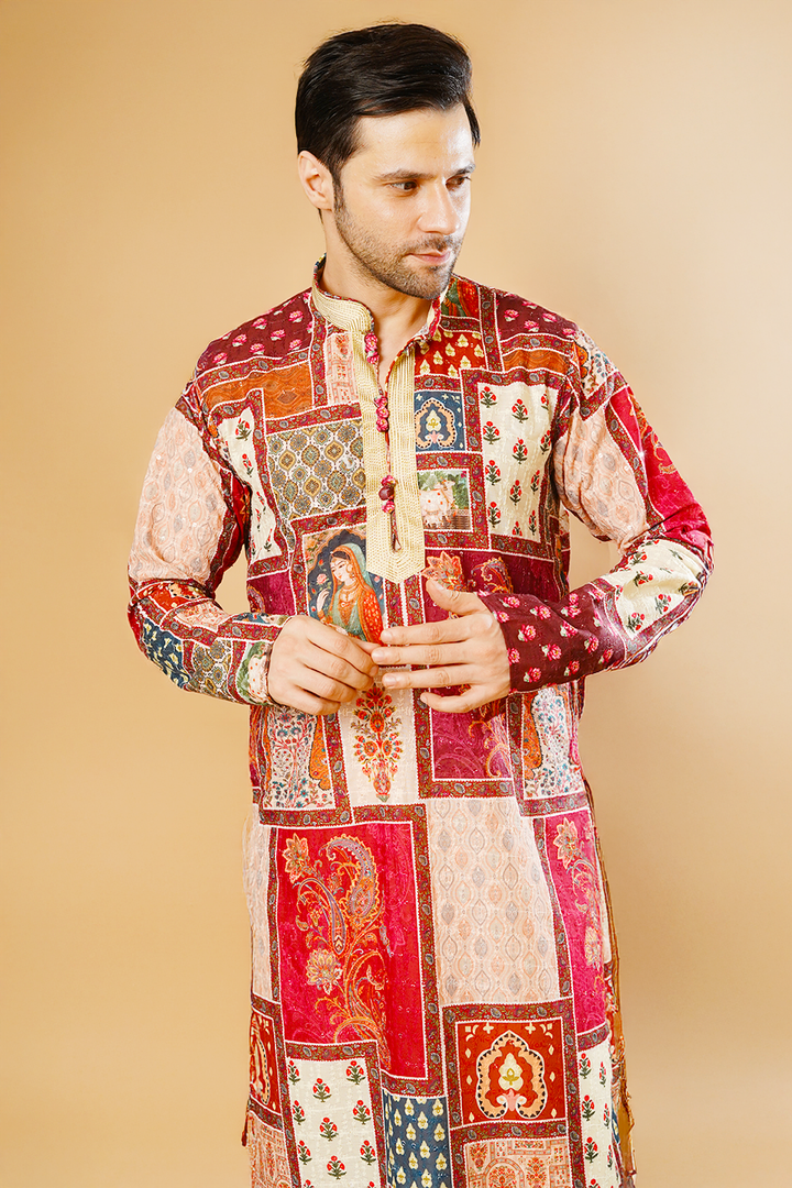 Cotton Blend Multicolor Kurta Pyjama