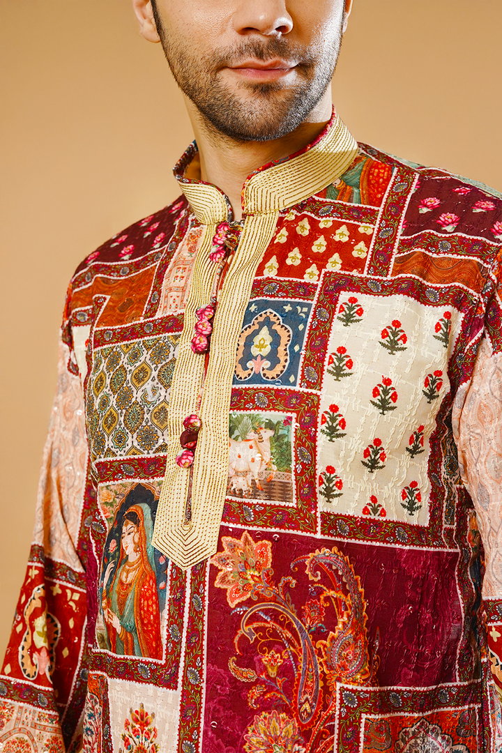 Cotton Blend Multicolor Kurta Pyjama