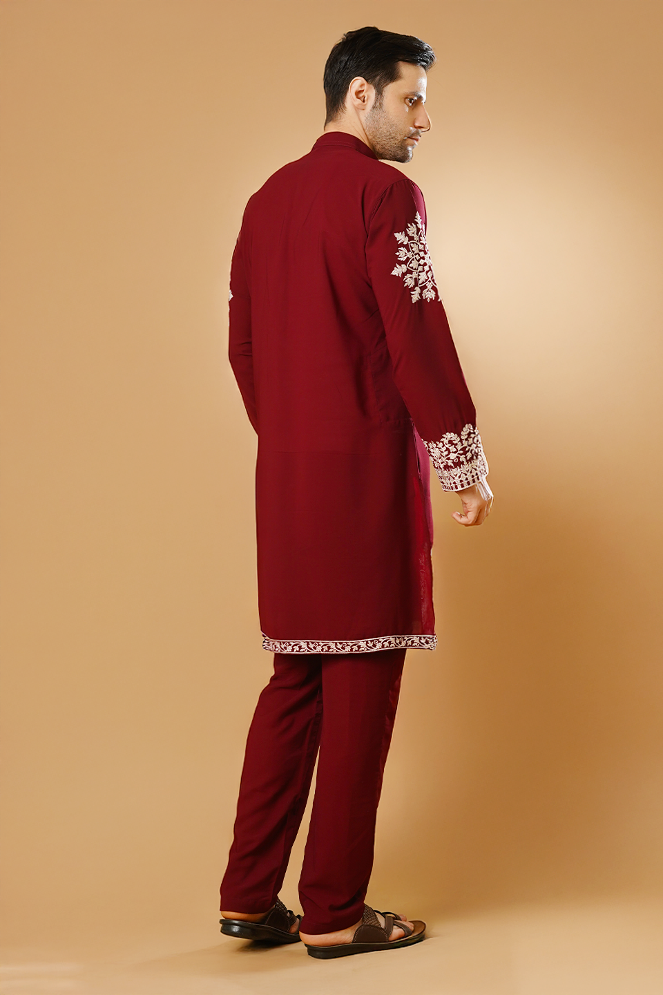 Cotton Blend Red Kurta Pyjama