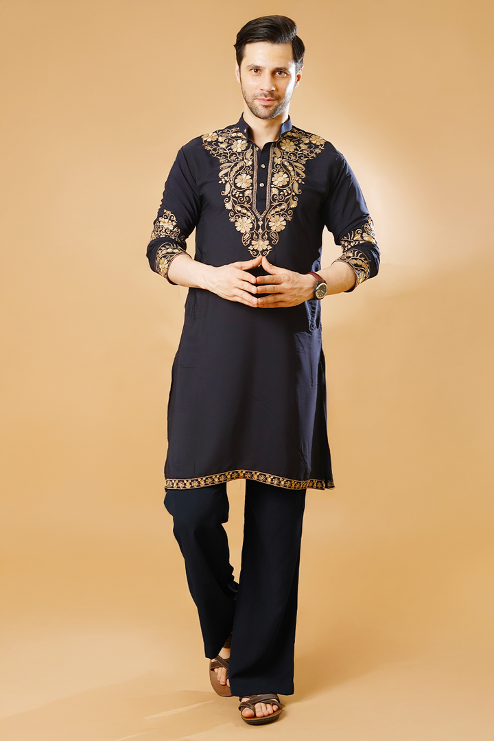 Cotton Blend Blue Kurta Pyjama