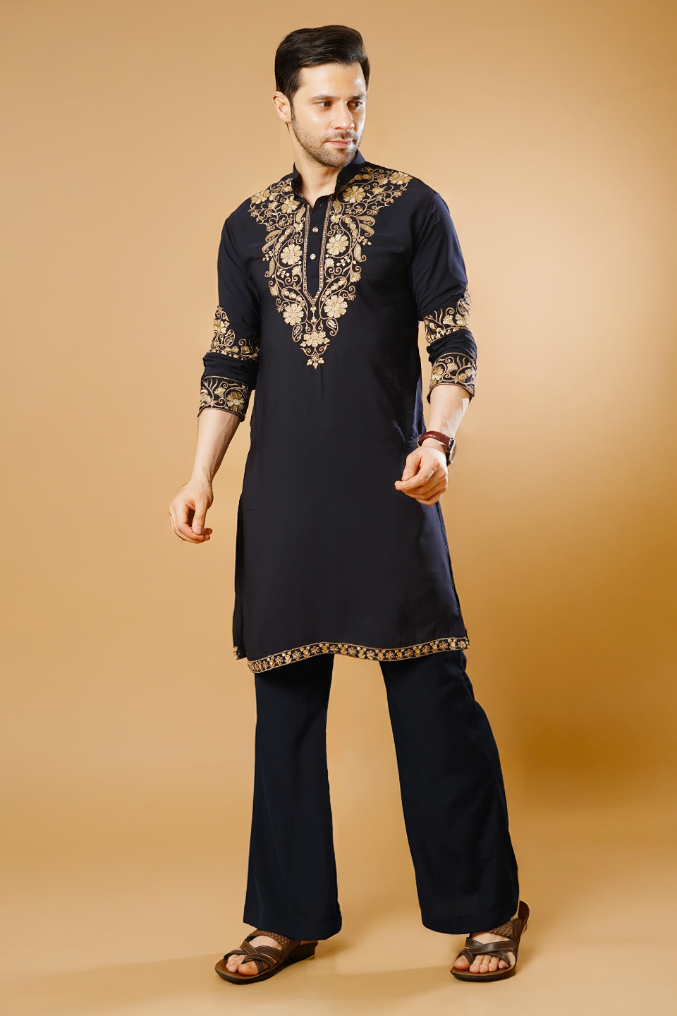 Cotton Blend Blue Kurta Pyjama