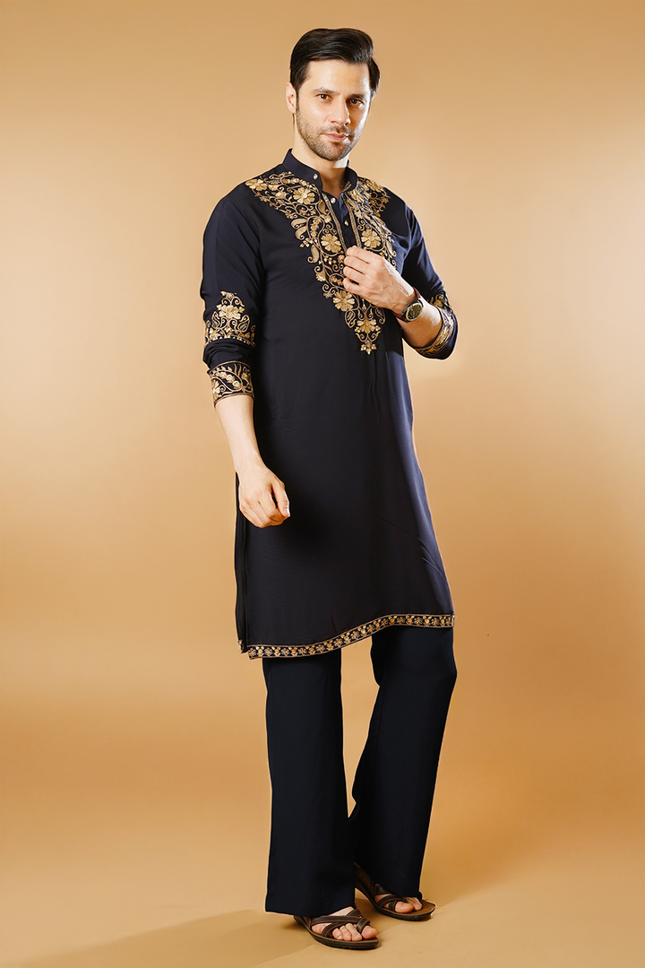 Cotton Blend Blue Kurta Pyjama