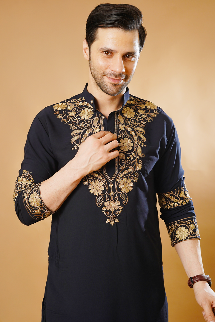 Cotton Blend Blue Kurta Pyjama