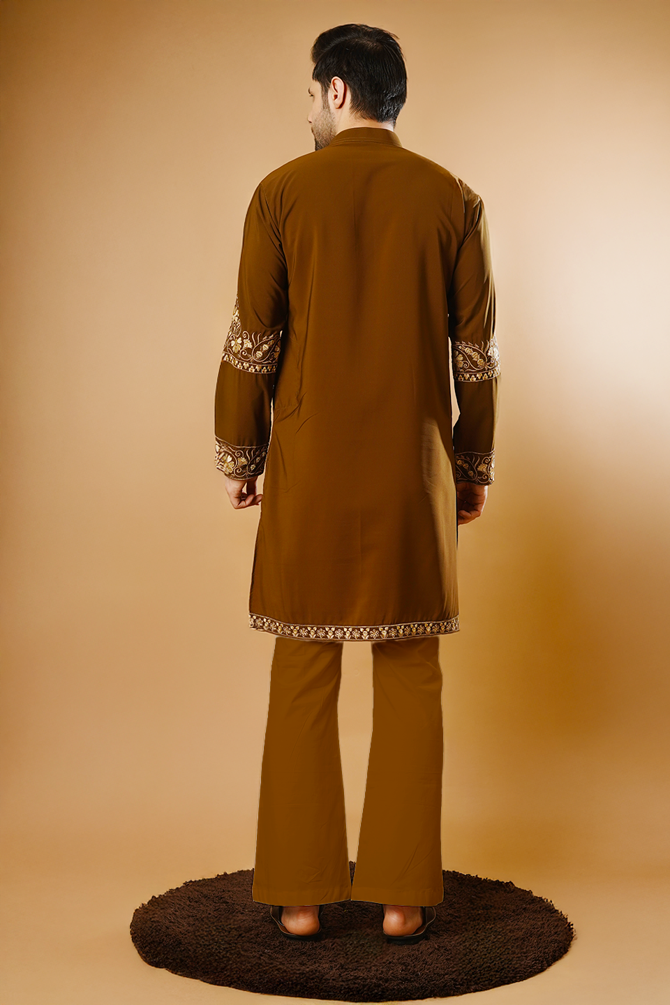 Cotton Blend Brown Kurta Pyjama