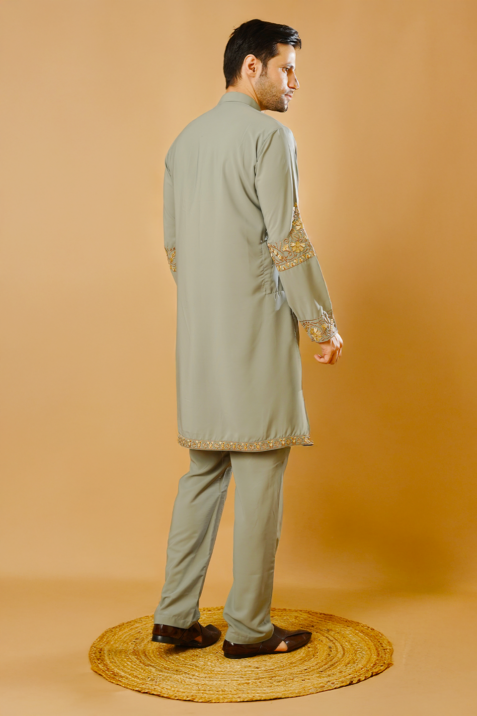 Cotton Blend Grey Kurta Pyjama