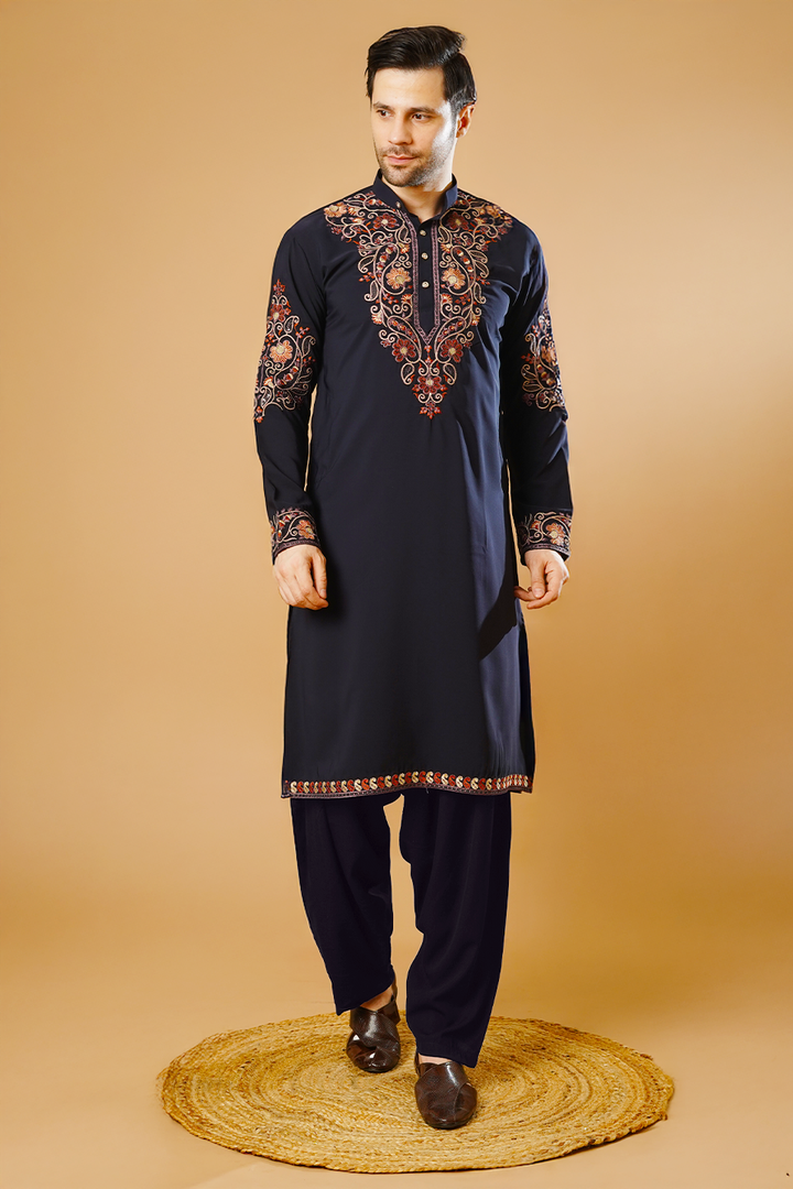Cotton Blend Blue Kurta Patyala Set