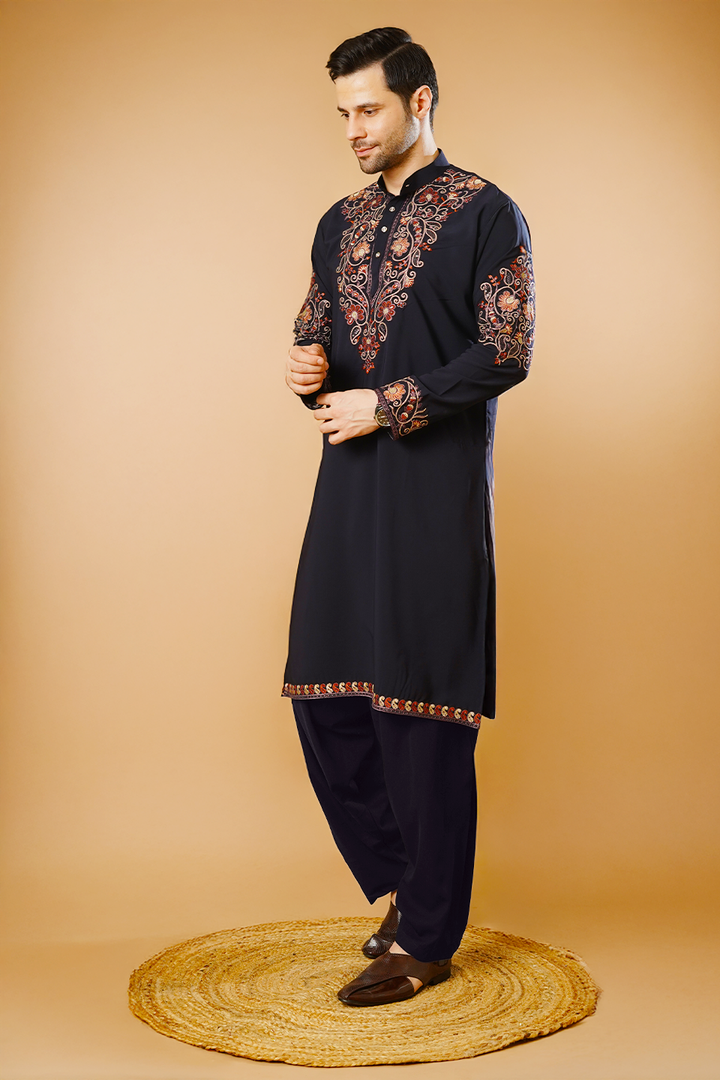 Cotton Blend Blue Kurta Patyala Set