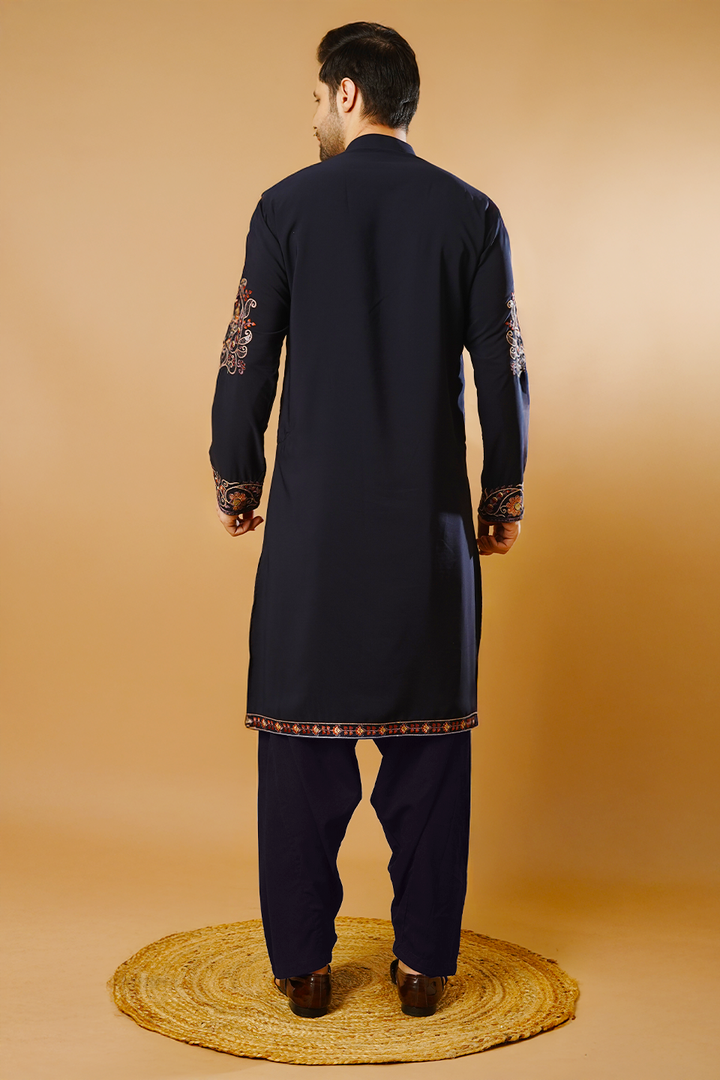 Cotton Blend Blue Kurta Patyala Set