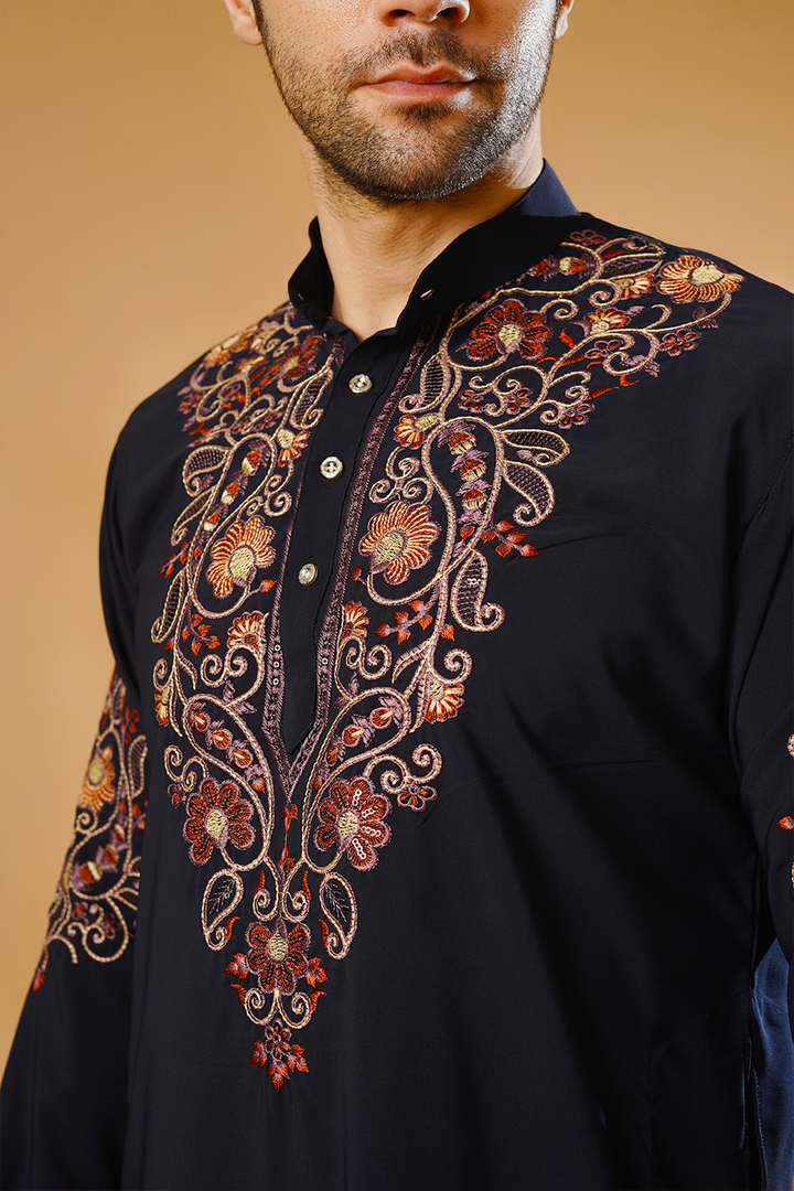 Cotton Blend Blue Kurta Patyala Set