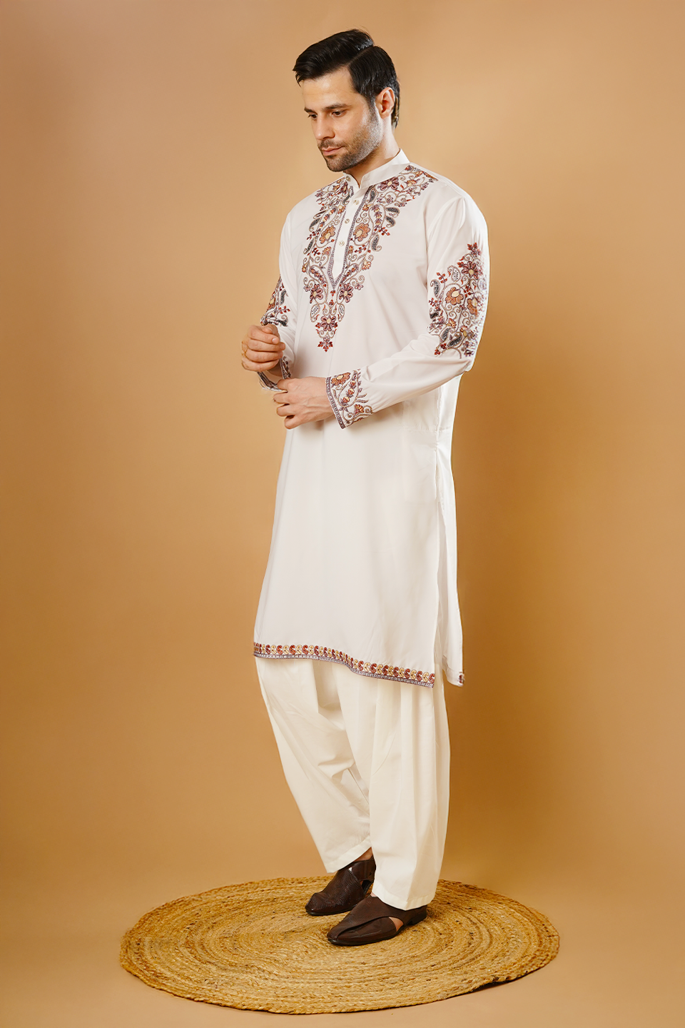 Cotton Blend White Kurta Patyala Set