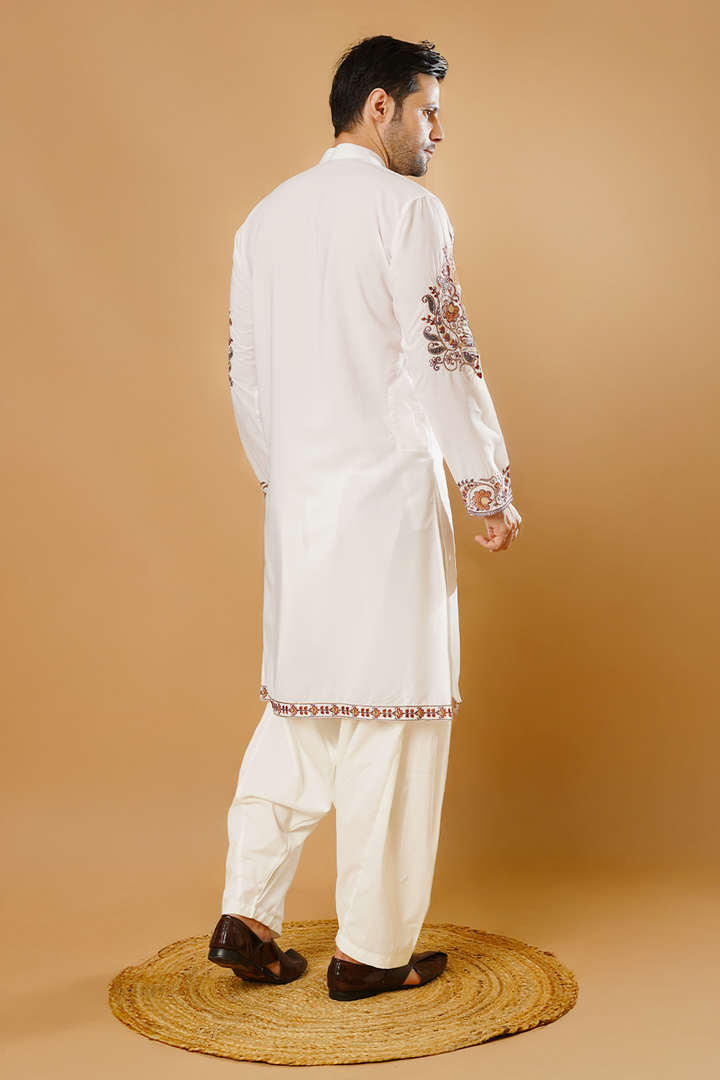 Cotton Blend White Kurta Patyala Set