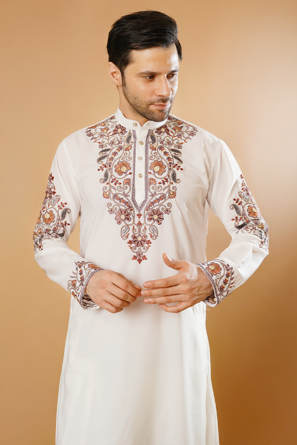 Cotton Blend White Kurta Patyala Set