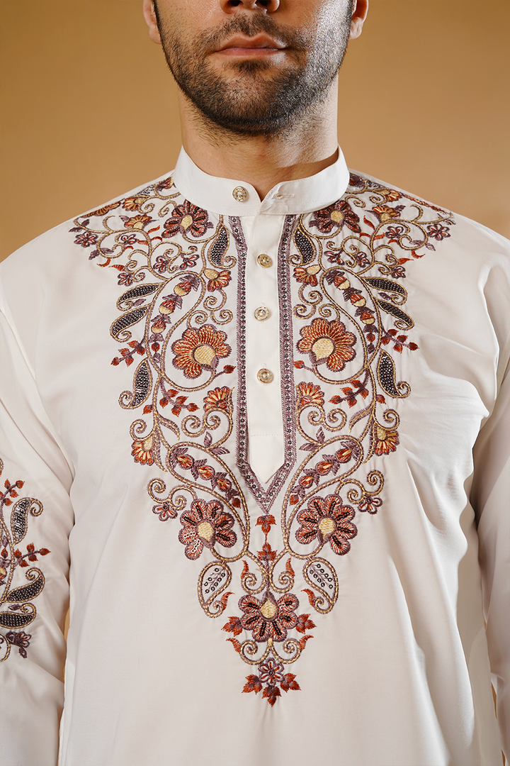 Cotton Blend White Kurta Patyala Set