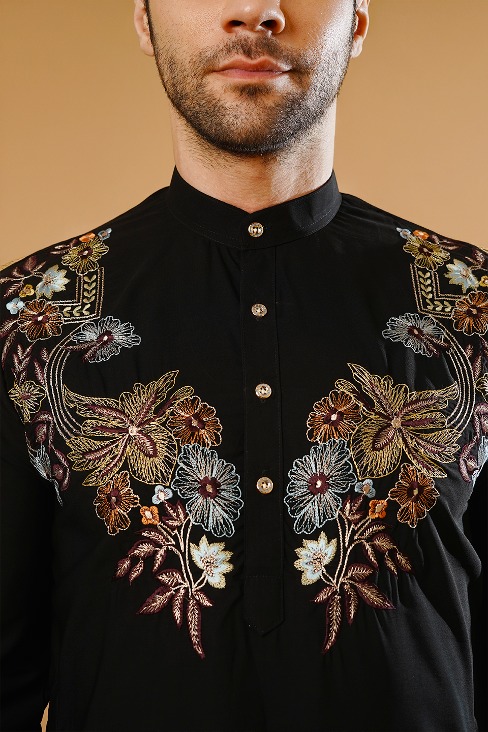 Cotton Blend Black Kurta Patyala Set