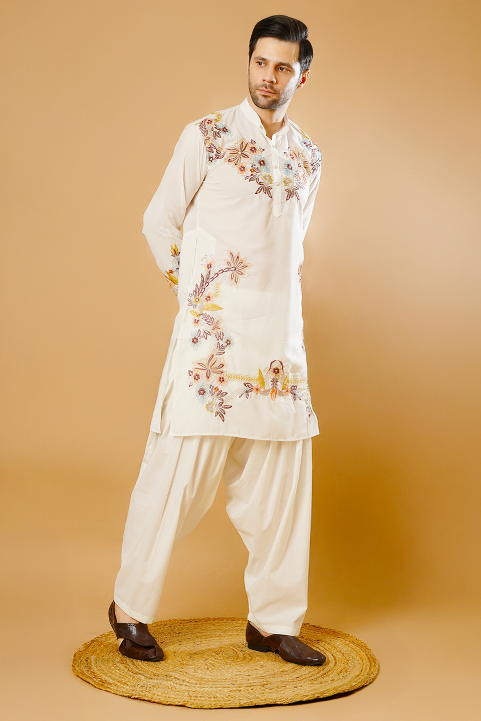 Cotton Blend White Kurta Patyala Set