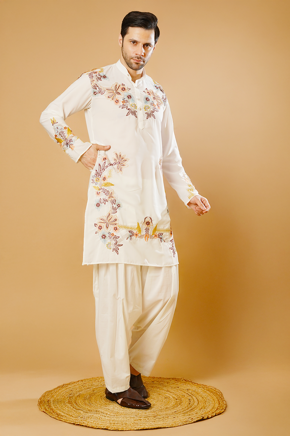 Cotton Blend White Kurta Patyala Set