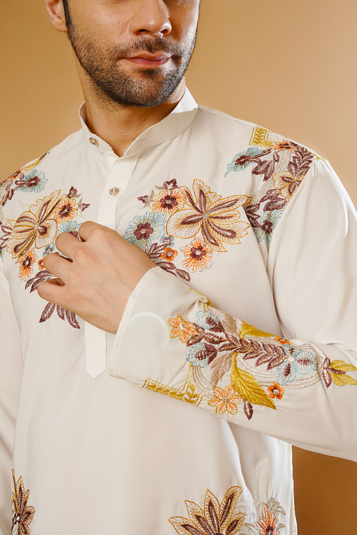 Cotton Blend White Kurta Patyala Set