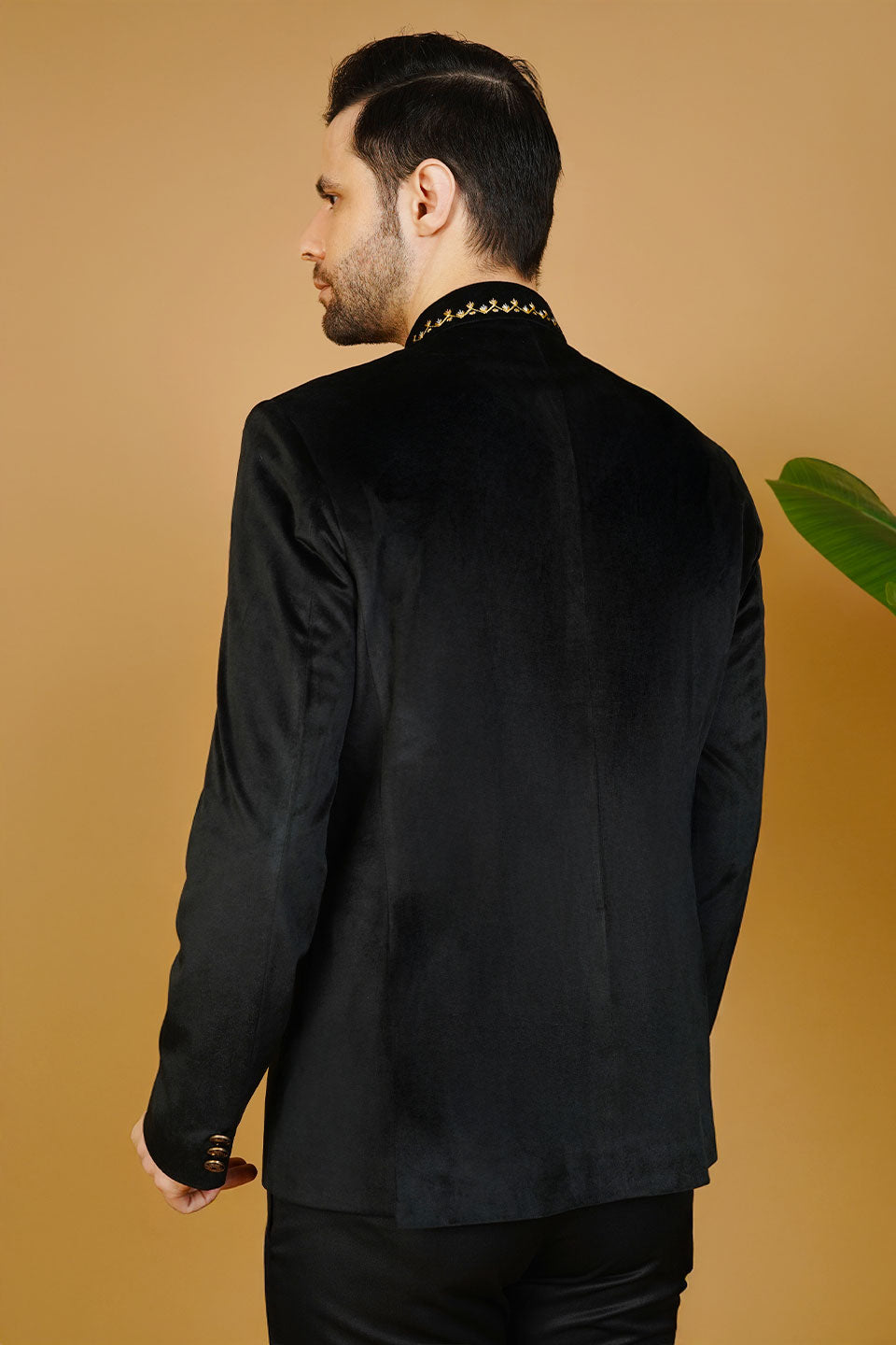 Velvet Embroidered Black Bandhgala