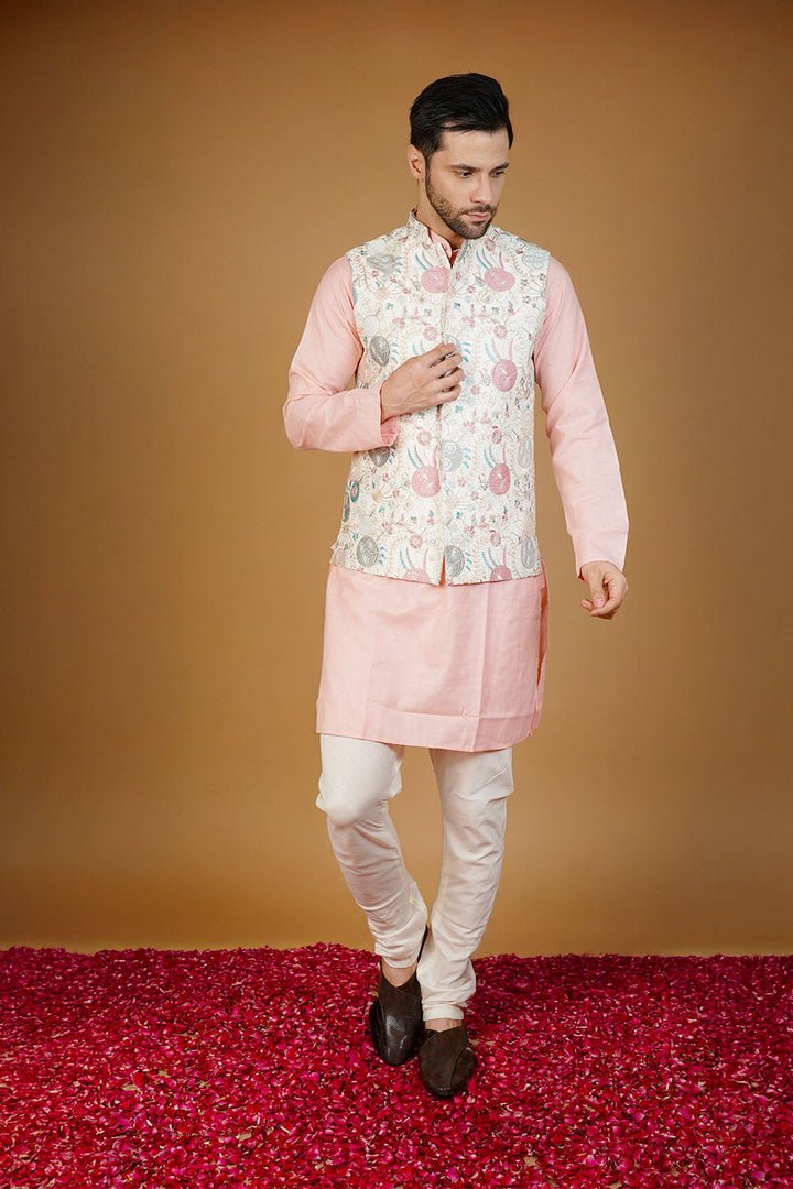 Rayon Emrbroidery White Waistcoat